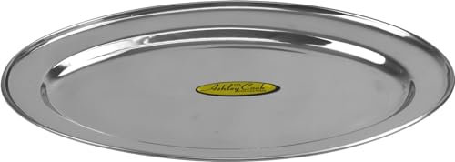 Sterling Ventures Stainless Steel Round Oval Serving Tray (Silver 35CM)
