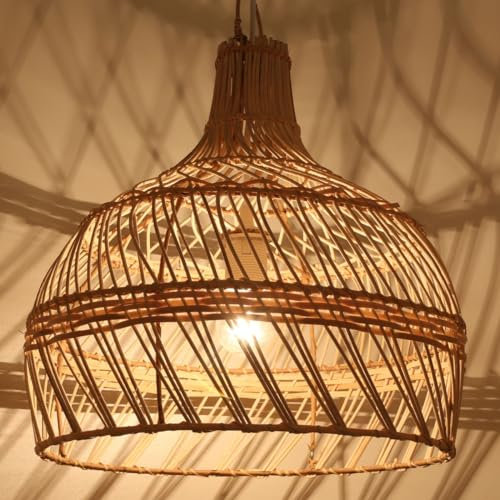 Casa Moro Rattan Pendelleuchte Ava 40x40x40 cm aus Natur Rattan & Eisen handgefertigte Rattan-Lampe Hängeleuchte Natur Beige groß LP003