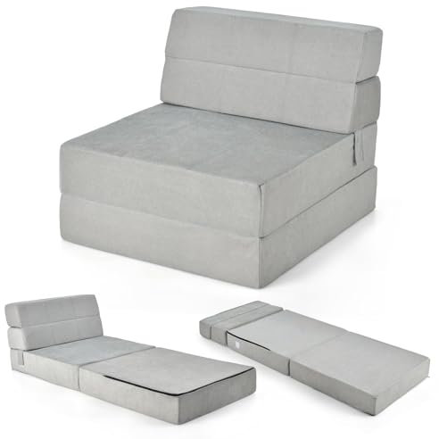 RELAX4LIFE Schlafsofa Klappbar, Gästematratze 15cm Dicke Schaumstoff, Schlafsessel mit Abnehmbarem & Waschbarem Bezug, Bodensofa Gepolstert 190x71cm, Klappmatratze für Zuhause Reise & Camping (Grau)