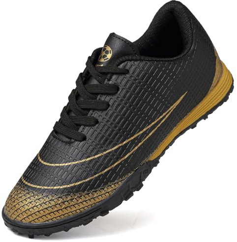 VTASQ Fußballschuhe Jungen Kunstrasen Fussballschuhe Kinder Professionelle Athletics Trainingsschuhe Indoor Outdoor Sportschueh Teens Football Schuhe Unisex Schwarz Gold EU 40
