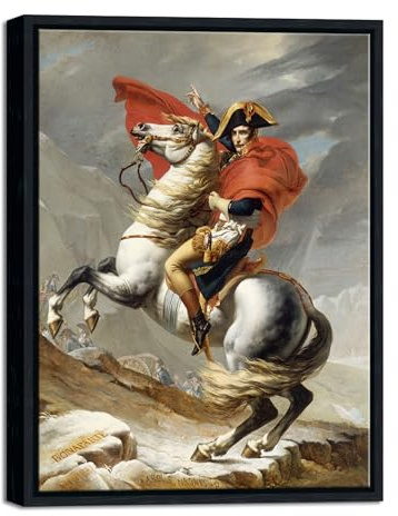 Wieco Art Gerahmtes Ölgemälde, Motiv: Napoleon über die Alpen von Jacques-Louis David, Reproduktion, abstrakte Wanddekoration, klassisches Kunstwerk für Zuhause und Büro