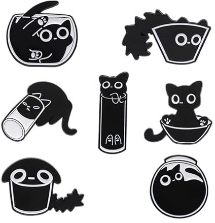 Lilbitty Lot de 7 épingles à revers en émail avec motif chat noir pour femmes et filles - Broche mignonne en émail pour vestes, L, Métal