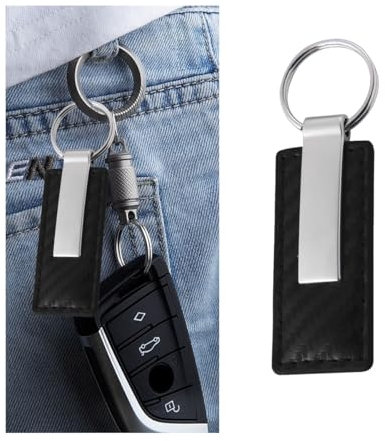 CGEAMDY Porte-Clés En Fibre De Carbone Et Cuir Véritable, Porte-Clés Fibre De Carbone Avec Anneau En O Anti-Perte, Porte-Clés élégant Et Durable Avec Anneau En Cuir Homme Femme(Noir Carbone)
