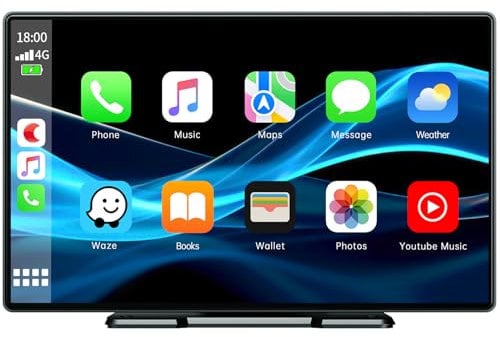 Volam Autoradio mit Wireless A-pple Carplay & Android Auto,9 Zoll IPS Touchscreen Tragbares Carplay Bildschirm mit Bluetooth 5.0,Digital Receiver mit Siri/Goog-le/Mirror Link/G-oogle/Siri/FM/AUX