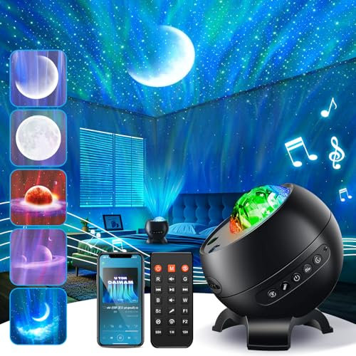 Star Projector Galaxy Light Northern Lights Projector, White Noise + Bluetooth Speaker + 21 Colors Star Projector Galaxy Light Projector for Bedroom, Timer Aurora Light