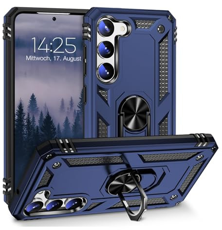 LBH Outdoor Hülle für Samsung Galaxy S23 Armor Militär Stoßfest Handyhülle 360 Grad Metal Ring Halter Ständer Schutzhülle für Handyhalterung Auto Magnet Blau