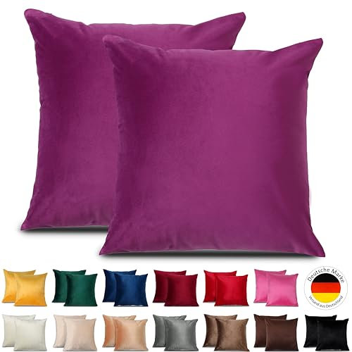 Emilie-Textil 2er Set SAMT Kissenbezug, Decorative Kissenhülle, Sofakissenbezug mit Verstecktem Reißverschluss, 14, Größen 40X40 / 45X45 / 50X50cm (2, Lila, 45X45)