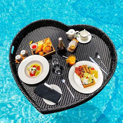 Extra GroßEs Schwimmendes Deluxe-Tablett für den Pool – Schwimmendes Pooltablett – Stilvolles FrüHstüCkstablett Auf dem Wasser – Schwimmende Bar für den Pool,Black