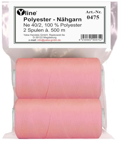 Yline - 1000 m (2 Spulen) Nähgarn für Nähmaschine, Nähfaden Polyester, Syngarn Allesnäher, 0475-20 (rosa)
