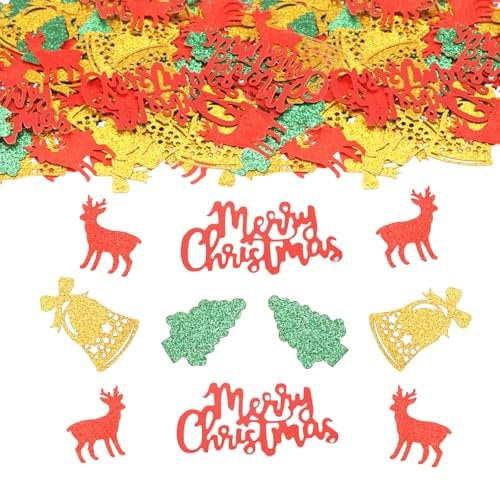 ParPix 100 Stück Weihnachten Streudeko Groß, Bunt Deko Konfetti, Glitzer Tischdeko, Merry Christmas Konfetti, Streudeko Confetti, Weihnachtsbaum Dekorationen