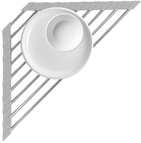 Nuyhadds Escurridor organizador de fregadero de cocina, escurridor de platos enrollable - Escurridor de platos triangular de esquina de fregadero, escurridor de cocina de diseño integrado para limpiar