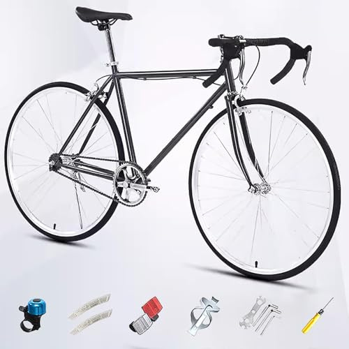 700C Rennrad mit Gebogener Drop Bar Lenker, Single Speed Retro City Stadt Fahrrad, Rahmen aus Kohlenstoffstahl, Leichtes Fahrrad für Mädchen Jungen Herren und Damen