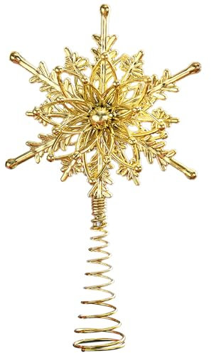Gold Christmas Tree Topper Decoration - Star Snowflake Tree Topper, Electroplated Plastic, for Christmas Party Home Decor