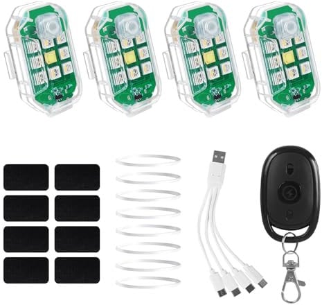 MiOYOOW Strobe Drone Light, 4 Stück Wasserdicht Drahtloses LED-Blitzlichter mit Fernbedienung, 7 Farbiges USB-Aufladung Antikollisionslichter für Outdoor Camping Aktivitäten Fotografie