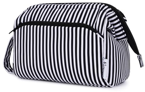 Narwey Kulturtasche Damen Kulturbeutel Kosmetiktasche Schminktasche Reise Make-up-Tasche mit Weit Offener Tasche für Damen Frauen (Schwarze Streifen)