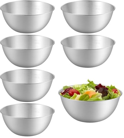6 Stück Edelstahl Schüssel, Rührschüssel Salatschüssel Set, Edelstahlschüsseln mit Messmarken, Spülmaschinenfest, Stapelbar, für Müslischale, Dipschale, Snackschale, Servierschale (0.7 L, Ø 16.8 cm)