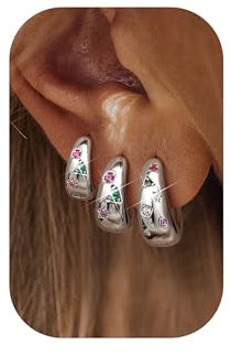 Adramata 14K Vergoldete Creolen Set - Hypoallergen Klein Chunky Statement Ohrringe in Gold und Silber - CZ Schmuck für Damen