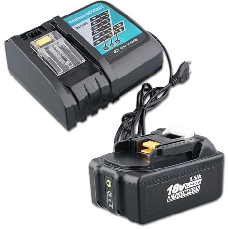 Ersatzakku für Makita Akku 18V and DC18RC Ladegerät-Set 5000 mAh langlebiger Ersatzakku für die Geräte BL1860B BL1850B und BL1830 Perfekt kompatibel mit den Werkzeugen DTW285 DGA452 und DJV181Z