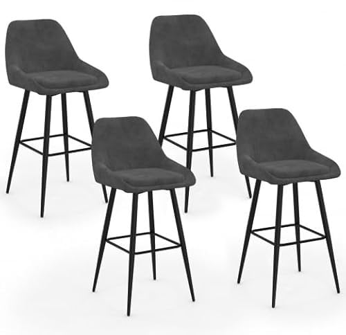 IDMarket - Lot de 4 tabourets de Bar THALYA en Velours Gris foncé avec Demi-accoudoirs
