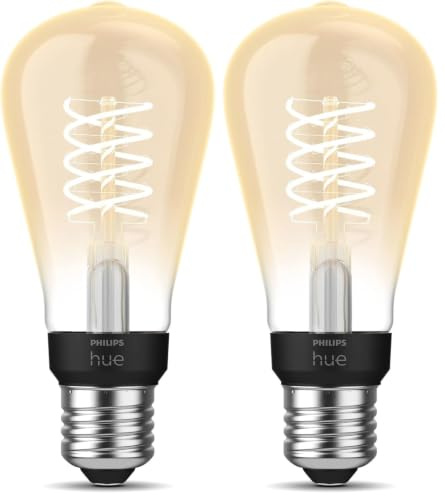 Philips Hue White Filament ST64 Smart Light Bulb [E27 Edison Scew] with Bluetooth, for Indoor Decorative Home Lighting, Vintage. (Pack of 2)