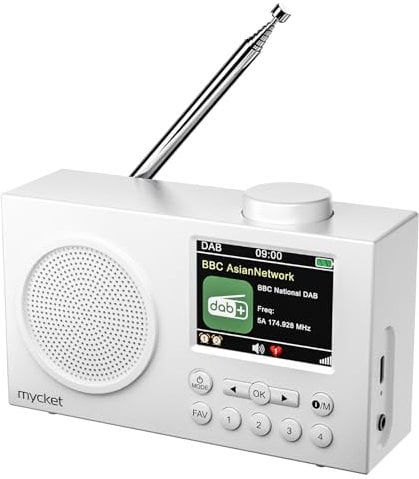 Mycket Portatile DAB/DAB+ Radio, FM Digital Radios con 2025 Tecnologia del Ricevitore Signal più Recente, Radio Ricaricabile con Bluetooth 5.0,Doppia Sveglia, 40 Preimpostazione, 2,4 Colori Display