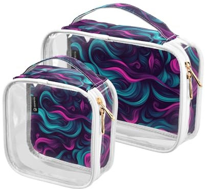 Amooorous 2 Pack Blu Viola Irregolare Art Lines chiaro decorativo toilette bag uomo TSA approvato borsa cosmetica portatile viaggio Kit da barba da uomo Bolsa de maquillaje, Linee d'arte irregolari