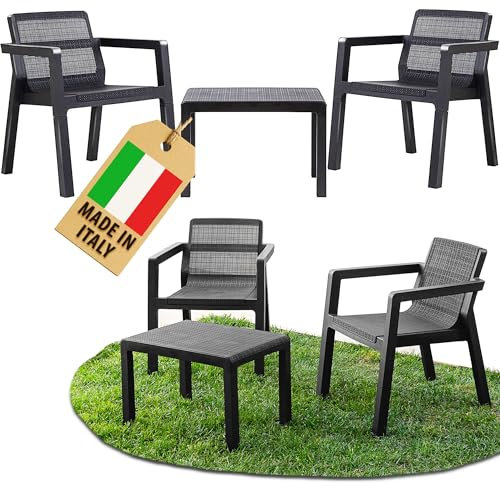 Ondis24 Riviera Balkonmöbel Set 3 teilig Gartenmöbel Lounge Set 2 Sessel mit Beistelltisch in Jute Optik aus UV-& wetterbeständigen Kunststoff Balkonmöbel Kleiner Balkon Sitzmöbel Loungetisch