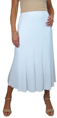 Women's Elasticated Waist Smart Panelled 32 Midi Skirt White 10-22 (L)