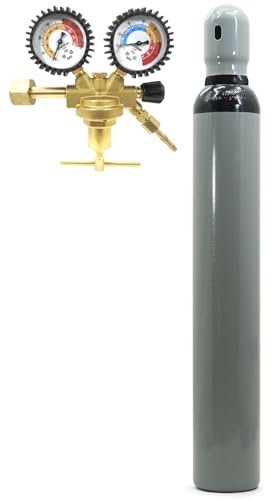 Bouteille d'azote 10 l avec réducteur de pression - Bouteille de gaz - Kit de gaz d'azote avec 2 manomètres 40 bar - Pour test d'étanchéité, climatisation et gonflage des pneus