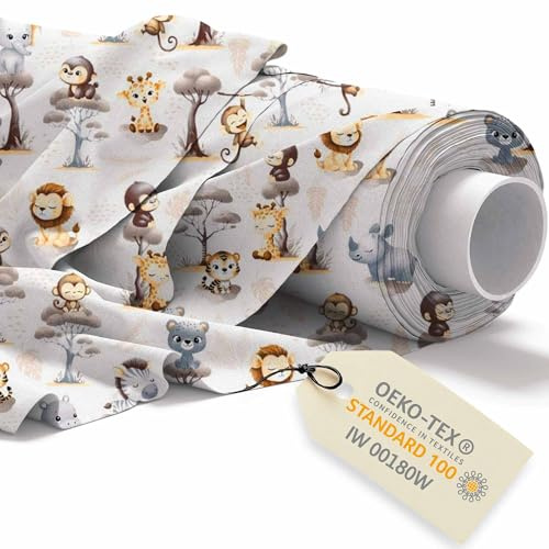 DreamRoots Baumwollstoff Meterware, Jungle Friends, Laufmeter