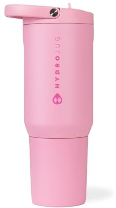 HydroJug Sport - Stainless Steel Tumbler with Straw, Vacuum Insulated, 20oz Leakproof Water Bottle, Ergonomic Design, Reusable, Dishwasher Safe, Rubber Base, Durable for Gym or Outdoors, Blush