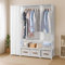Bonnlo Kleiderschrank offen, Stoffschrank mit Kleiderstange und Ablagen Stabil, Stoffkleiderschrank für Schlafzimmer, Faltschrank mit Vorhang, 105 x 45 x 170 cm, Schmal (Weiß, 144 x 45 x 166,5 cm)