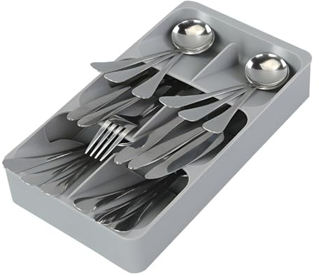 PAEFIU 6 Fächer Besteckkasten Schubladen, Besteck Organizer, Besteckkasten Klein für Küchen, Besteckkorb Besteckhalter, Kompakter Organizer Küche aus Kunststoff für Löffel/Gabeln/Messer, Grau