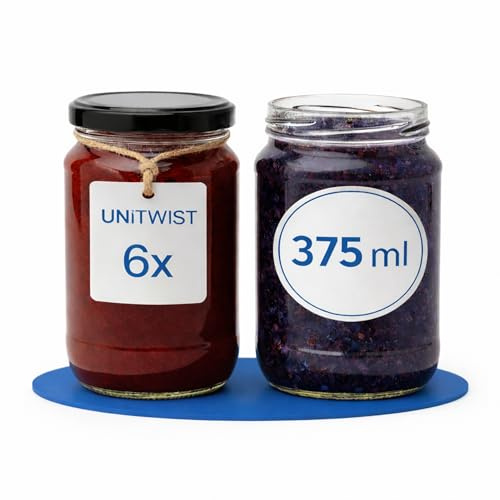 UNiTWIST 6er Set Einmachgläser 375 ml mit Twist-Off Deckel Ø 63 mm – Dickwandige, luftdichte Dessertgläser, spülmaschinenfest, ideal für Marmelade & Eingemachtes - Schwarz