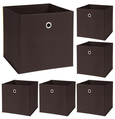 Murago 6er Set Faltbox ca. 30x30x30 cm - Braun - Würfel Aufbewahrungsbox faltbar Aufbewahrungskörbe Deko Dunkelbraun Korb Boxen Wohnzimmer Stoff für Kleidung Büro Regalkorb Klappbox Schlafzimmer Box