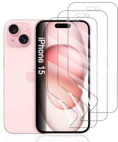Hhfcryst 3 Stück Hydrogel Folie für iPhone 15, TPU Displayschutzfolie HD Transparent Weich Schutzfolie (Nicht Gehärtetes Glas)