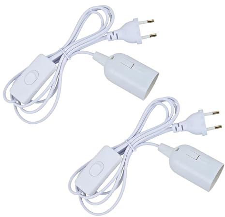 2 PCS Câble Douille e14 cm 1.8m Cable, Douille e14 Lampe Sel, Douille de lampe E14 avec interrupteur blanc, Douille ampoule E14 idéale pour lampe de sel et éclairage Intérieur