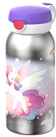 Mepal - Isolierflasche mit Klappdeckel Campus - Deckel springt per Knopfdruck auf - Hält Getränke auf Temperatur - Trinkflasche Kinder Kohlensäure Geeignet - Auslaufsicher - 500 ml - Unicorn Glow