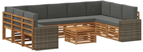 vidaXL Sofagarnituren 10 pcs Natur und Anthrazit Massivholz Akazie, Gartenmöbel, modernes Outdoor-Sofa, gemütliche Sitzgruppe für Terrasse und Lounge, langlebig und bequem