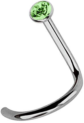 Modern Nature Piercing-Schmuck 1 x Titan Nasenstecker Spirale, gefaßter 2,0 mm Stein in hellgrün, Stab 1,0 mm