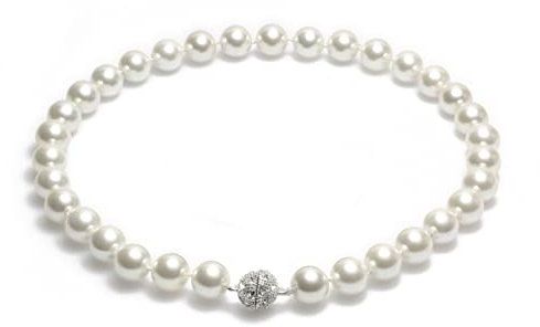 Schmuckwilli Perlenkette für Damen Magnetverschluß - 42cm Länge mit 12mm großen weißen runden Mallorca Perlen - Muschelkernperlen Kette für jeden Anlass - die Halskette Pearl Necklace für Frauen