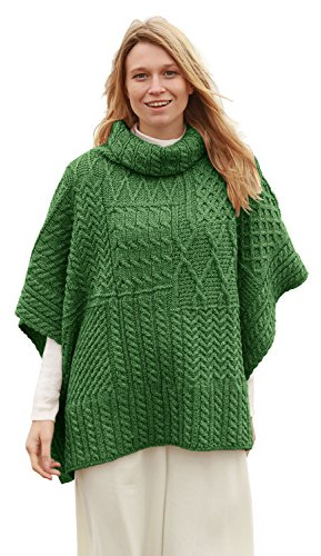 Irischer Aran Cowl Cape Patchwork Umhang Strickponcho Wollponcho 100% Merinowolle für Damen