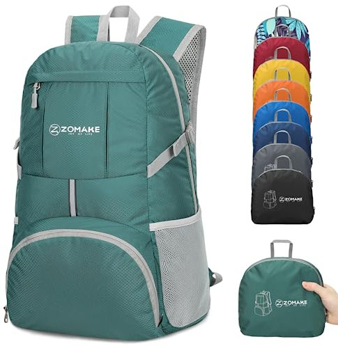 ZOMAKE Lightweight Foldable Backpack,Packable Rucksack 35L Ultra Light collapsible daypack For Men Women Travel Hiking Walking(Dark Green)