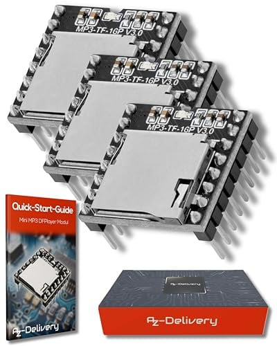 AZDelivery DFPlayer Mini MP3 Player Module Audio Voice Board Shield compatible with Arduino Including E-Book!