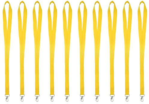 Karteo Schlüsselband mit Karabiner gelb [10 Stück] Lanyard Schlüsselbänder unbedruckt für Kartenhüllen Ausweise Zugangskarten