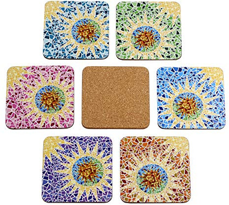 6er-Set Giordano di Ponzano® Untersetzer für Gläser, Tassen, Blumen oder Kerzen auf Ihrem Tisch mit Korkboden. Quadratisch 10 cm. Ausgabe (Gaudi)