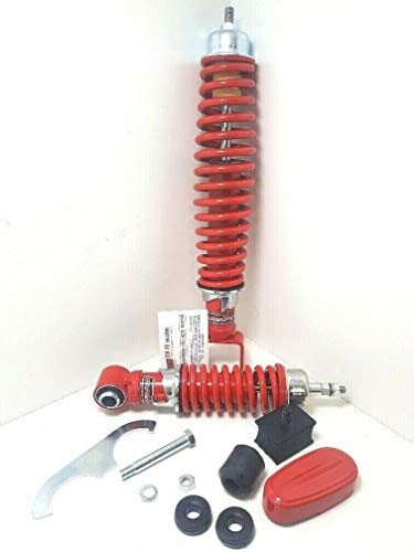 KIT COMPLETO AMMORTIZZATORE ANTERIORE POSTERIORE REGOLABILE ROSSO CARBONE MADE IN ITALY RINFORZATI VESPA 50 SPECIAL 125 ET3