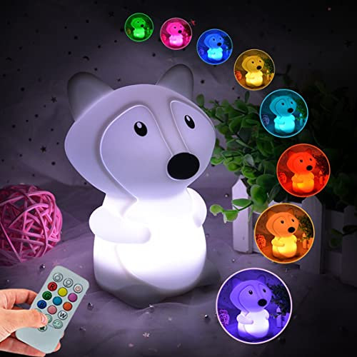 Glinrui Fuchs Nachtlicht Kind Silikon Mädchen Jungen Nachtlampe Baby-Schlafzimmerbeleuchtung Dekompressionslicht - einstellbare Helligkeit und Farbe/Zeiteinstellung -Mittel