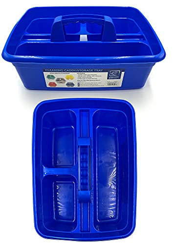 TDBS The Dustpan and Brush Store Cleaning Caddy With Handle Cleaners Caddy Organiser Carry Baskets For Cleaning Products (Blue)