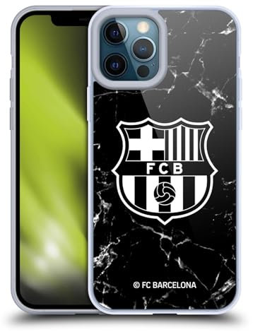 Head Case Designs Licenza Ufficiale FC Barcelona Marmoreo Nero Stemma Modelli Custodia Cover in Morbido Gel Compatibile con Apple iPhone 12 PRO Max